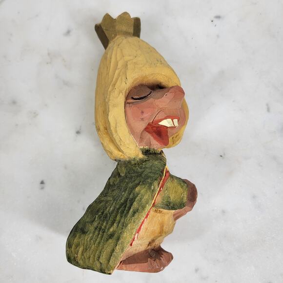 VTG Henning Norway Hand Carved Wooden Troll King Crown Folk Art 6” Signed - Picture 8 of 12